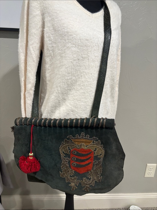 Carlos Falchi Handbags - Vintage Carlos Falchi Black and Red Crest purse with purple suede interior flap